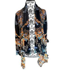 Twelfth Street by Cynthia Vincent Abstract Floral Silk Cardigan Small